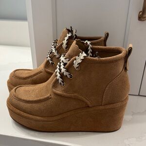 Larroude Tan Suede Wedge Shoes